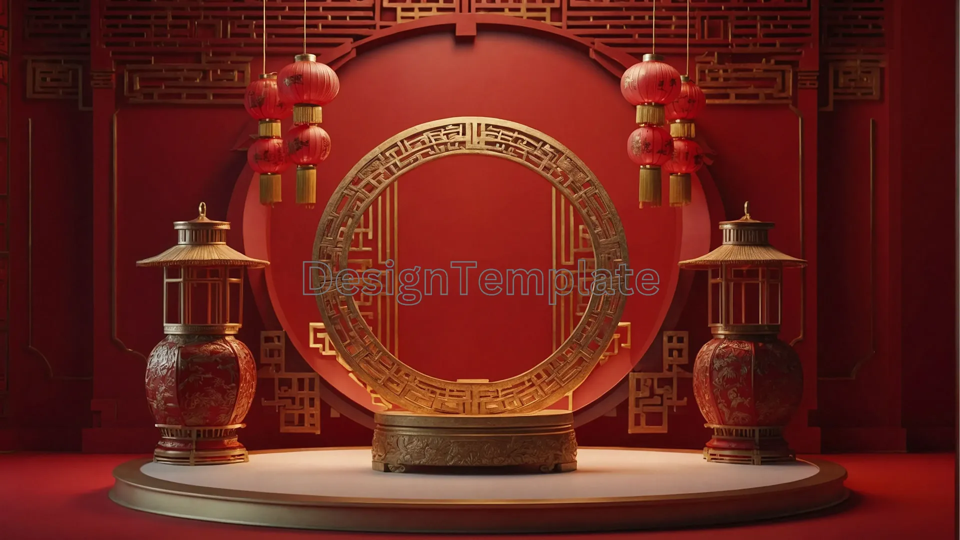 Imperial Podium Circle Chinese Red Background PNG